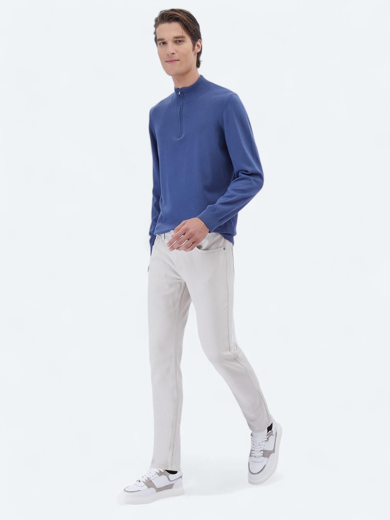 Gri Dokuma Slim Fit Casual Pamuk Karışımlı Pantolon