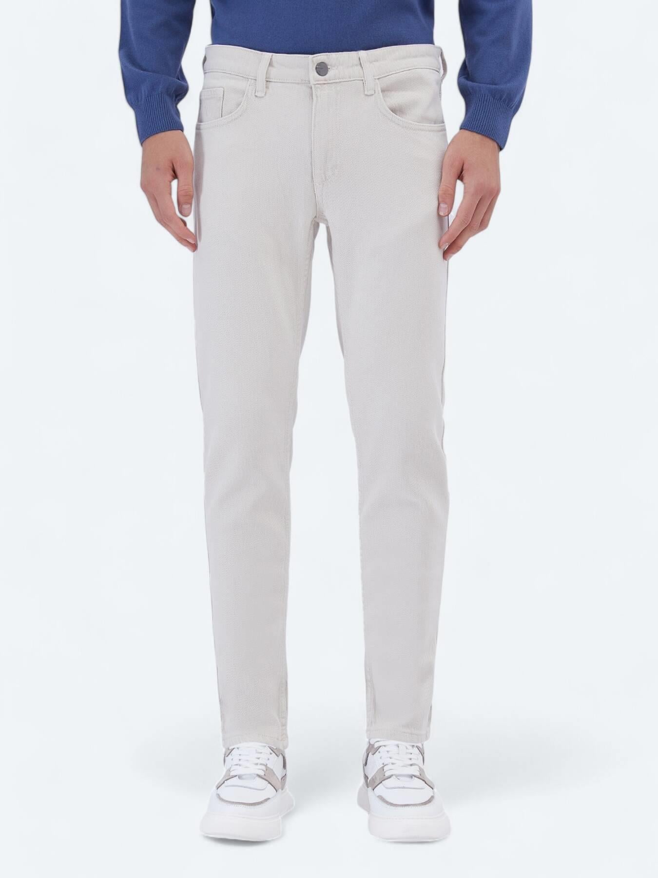 Gri Dokuma Slim Fit Casual Pamuk Karışımlı Pantolon