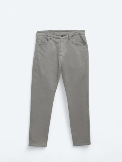 Gri Dokuma Slim Fit Casual Pamuk Karışımlı Pantolon