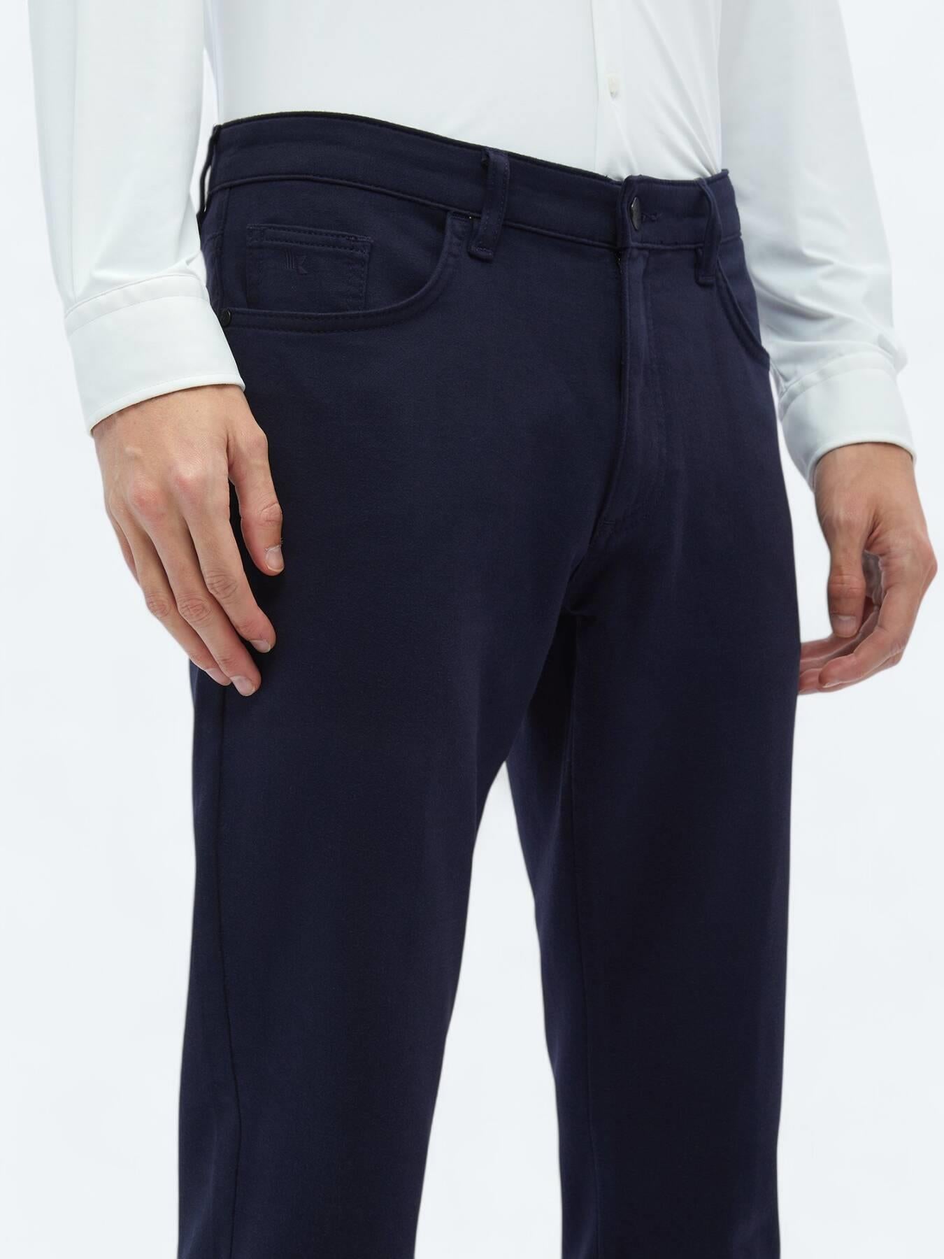 Lacivert Dokuma Slim Fit Casual Pamuk Karışımlı Pantolon