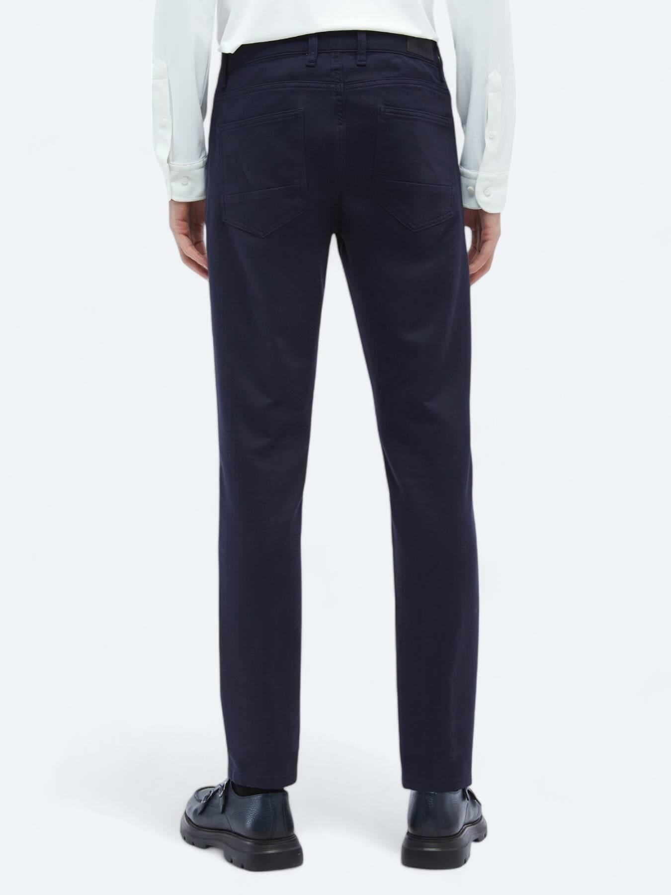 Lacivert Dokuma Slim Fit Casual Pamuk Karışımlı Pantolon