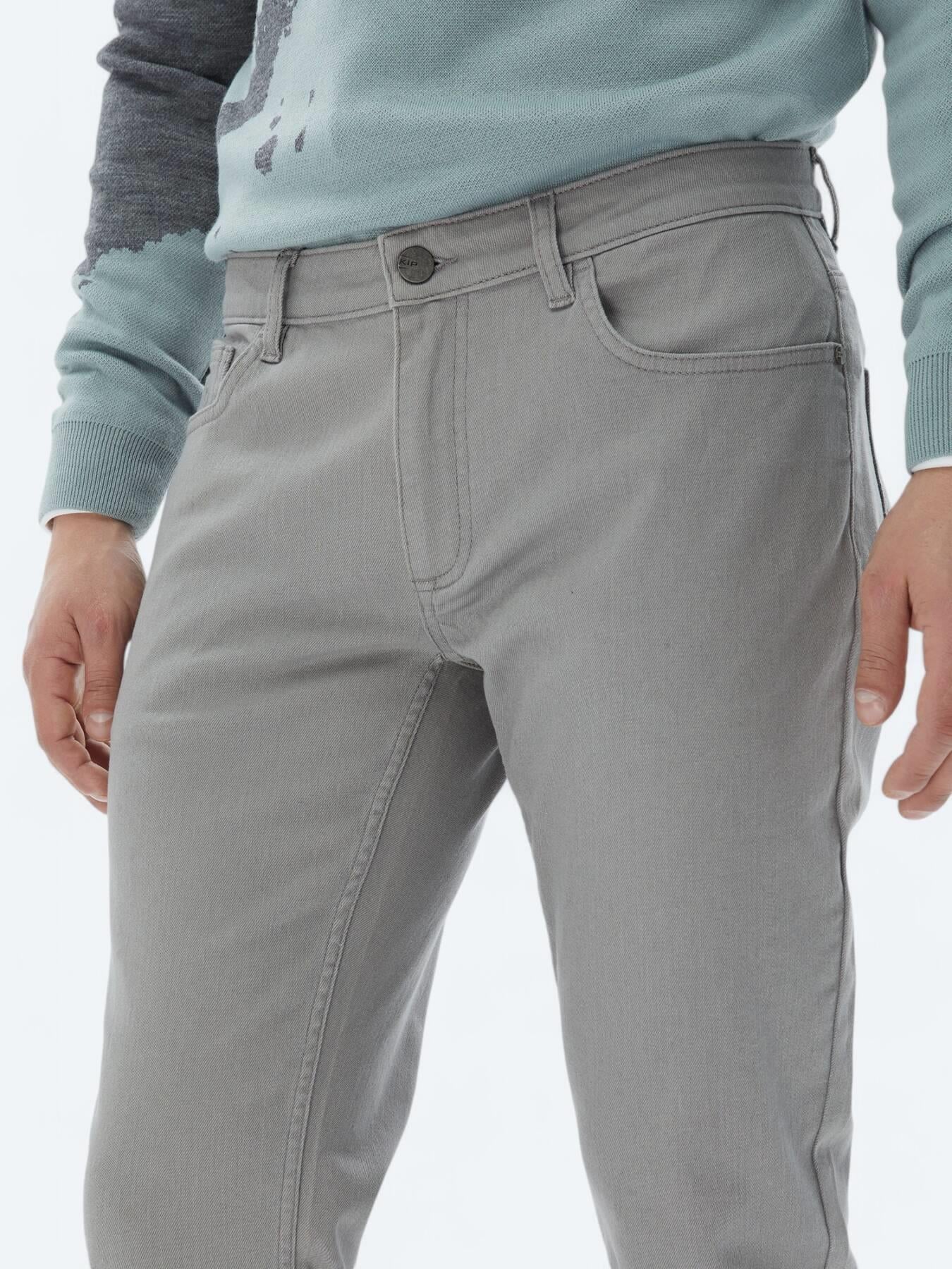Gri Slim Fit Denim Pamuk Karışımlı Pantolon