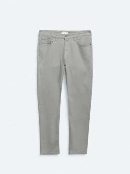 Gri Slim Fit Denim Pamuk Karışımlı Pantolon