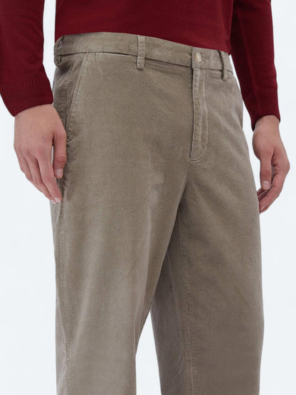 Bej Dokuma Loose Fit Kadife Casual Pamuk Karışımlı Pantolon