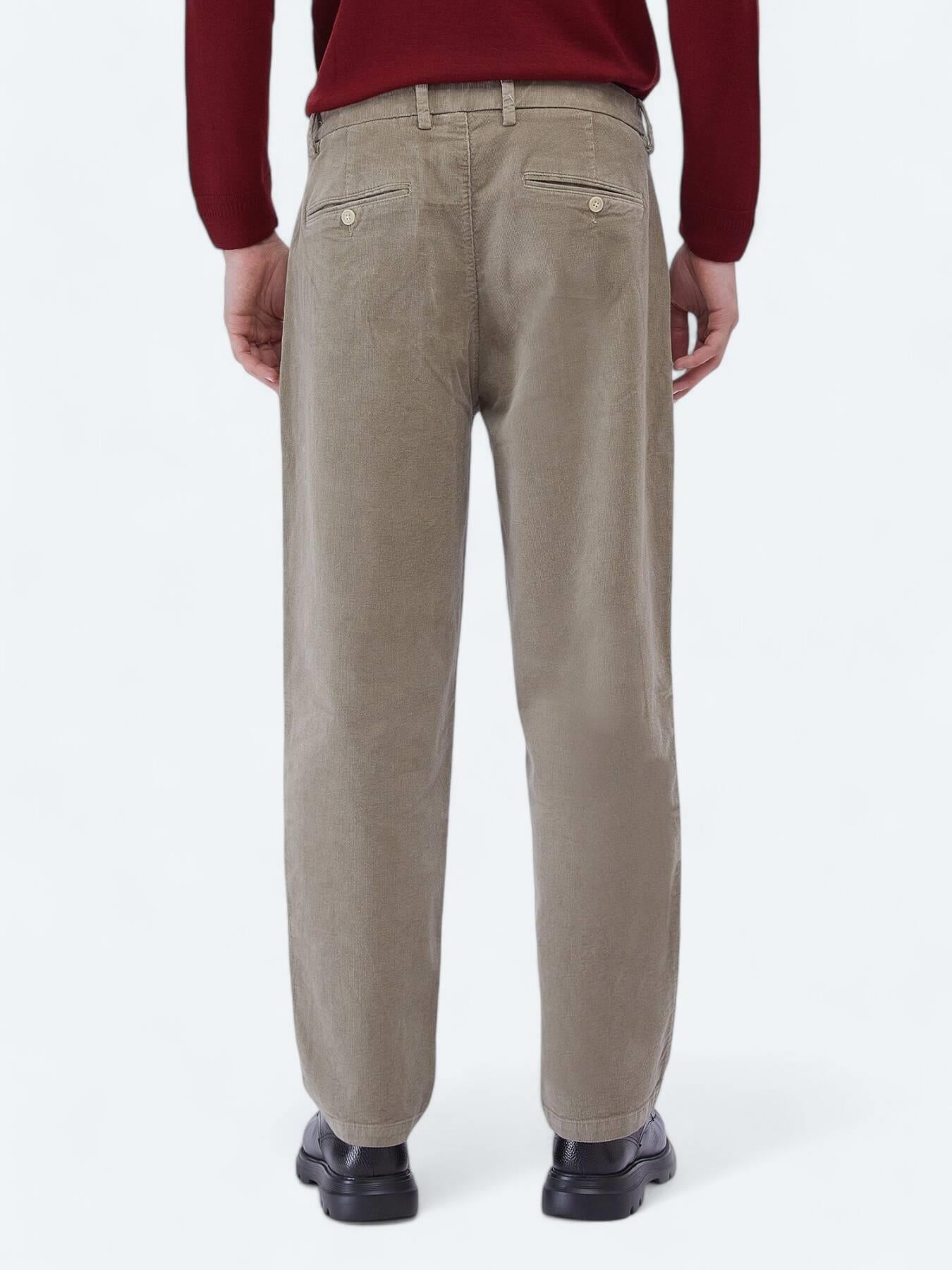 Bej Dokuma Loose Fit Kadife Casual Pamuk Karışımlı Pantolon