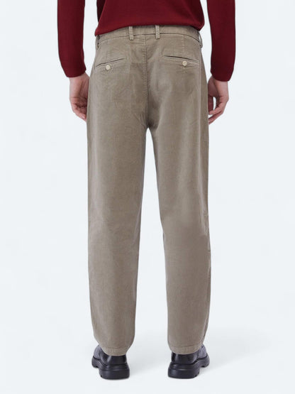 Bej Dokuma Loose Fit Kadife Casual Pamuk Karışımlı Pantolon