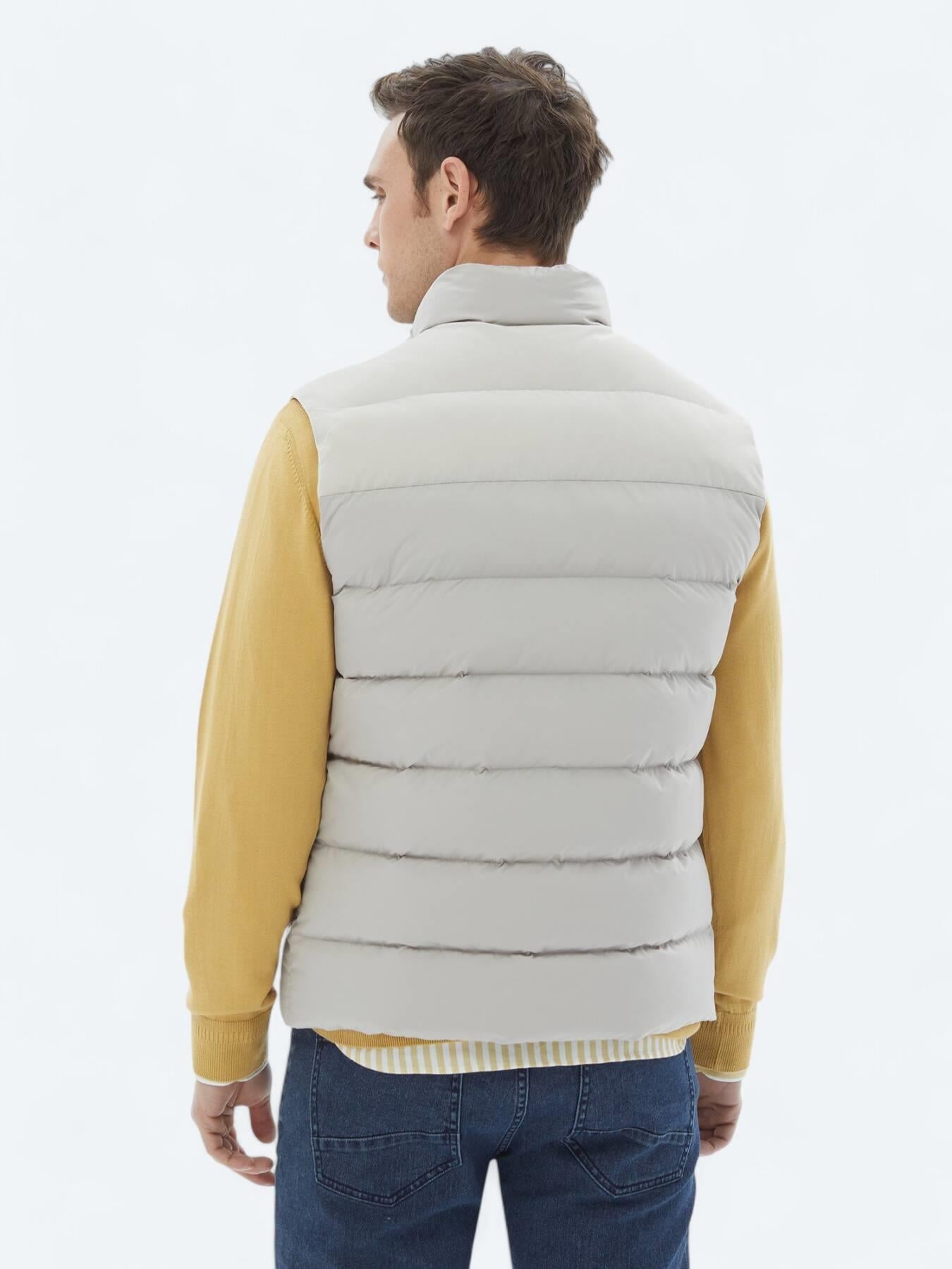 Bej Regular Fit Dik Yaka Casual Dokuma Spor Yelek