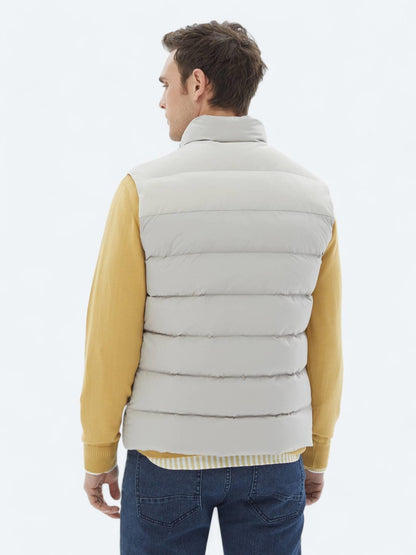 Bej Regular Fit Dik Yaka Casual Dokuma Spor Yelek