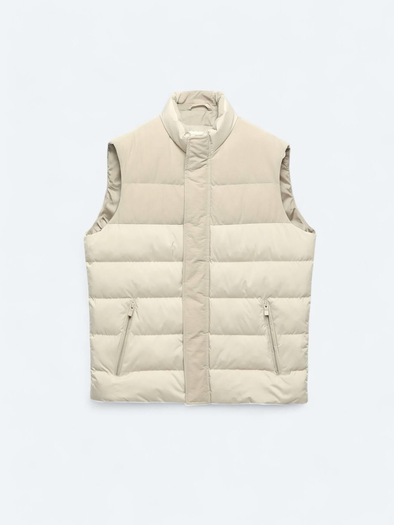 Bej Regular Fit Dik Yaka Casual Dokuma Spor Yelek