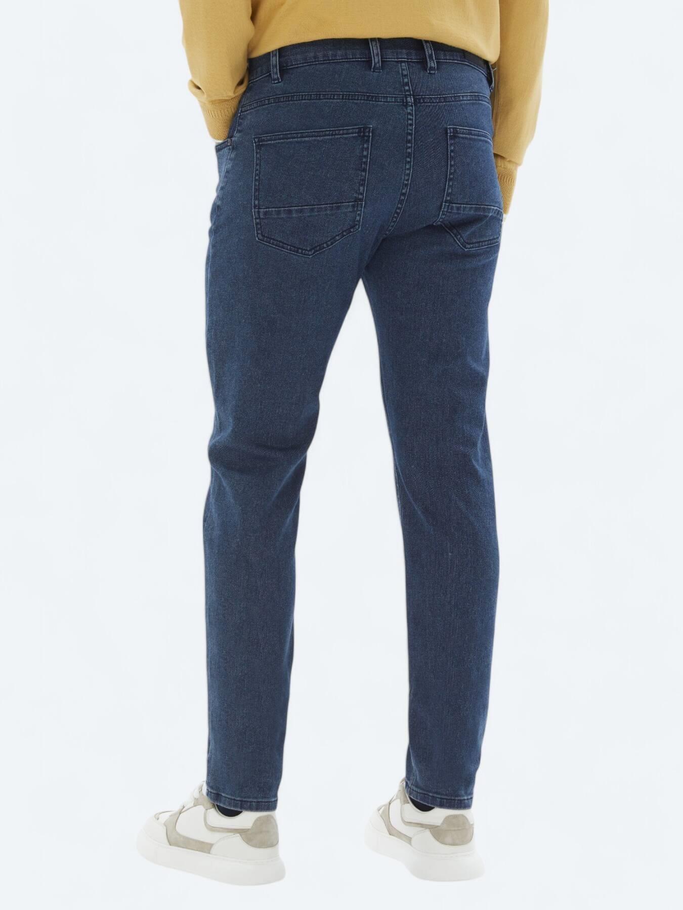 Lacivert Slim Fit Denim Pamuk Karışımlı Pantolon