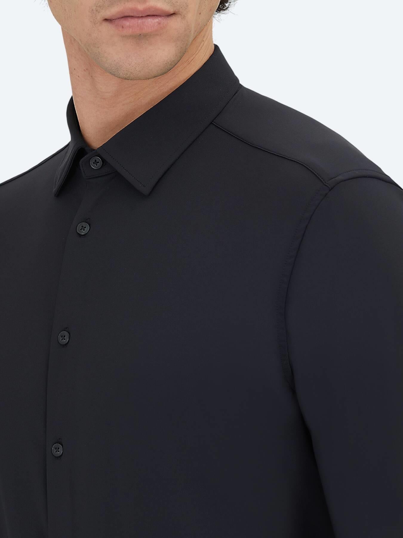 Siyah Düz Regular Fit Uzun Casual Gömlek