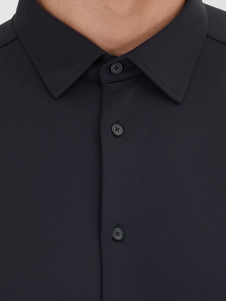 Siyah Düz Regular Fit Uzun Casual Gömlek