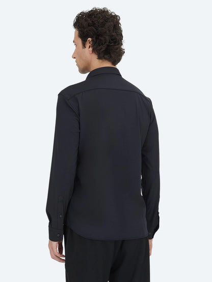 Siyah Düz Regular Fit Uzun Casual Gömlek
