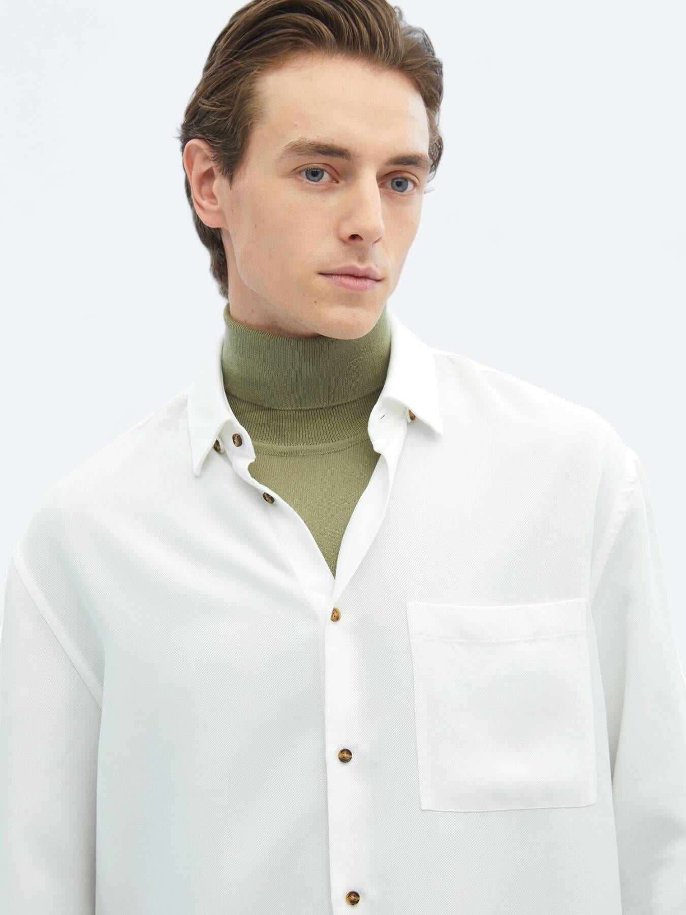 Beyaz Fitilli Oversize Fit Uzun Dokuma Casual Gömlek