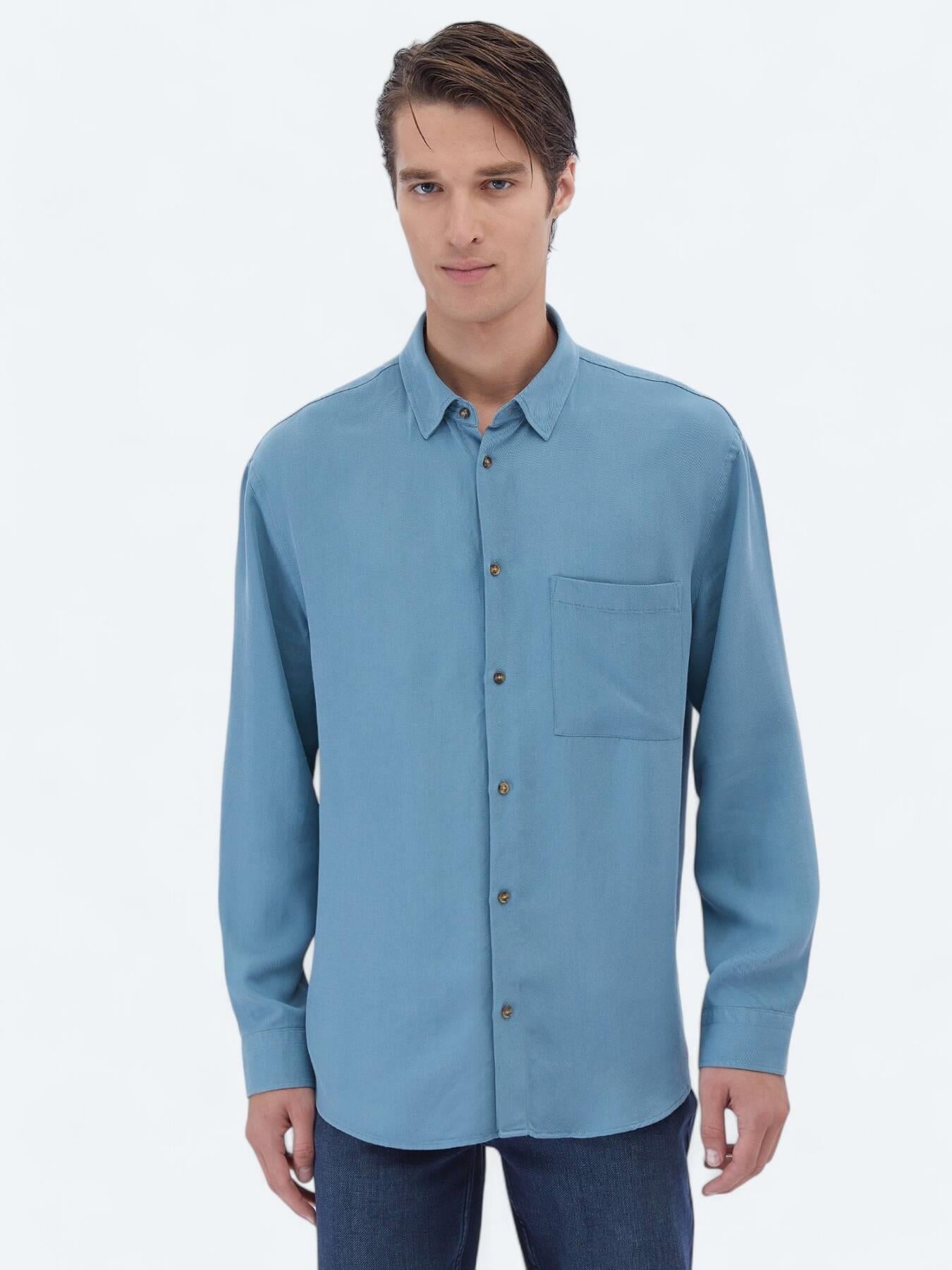 Koyu Mint Fitilli Oversize Fit Uzun Dokuma Casual Gömlek
