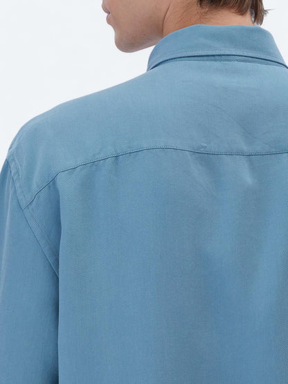 Koyu Mint Fitilli Oversize Fit Uzun Dokuma Casual Gömlek