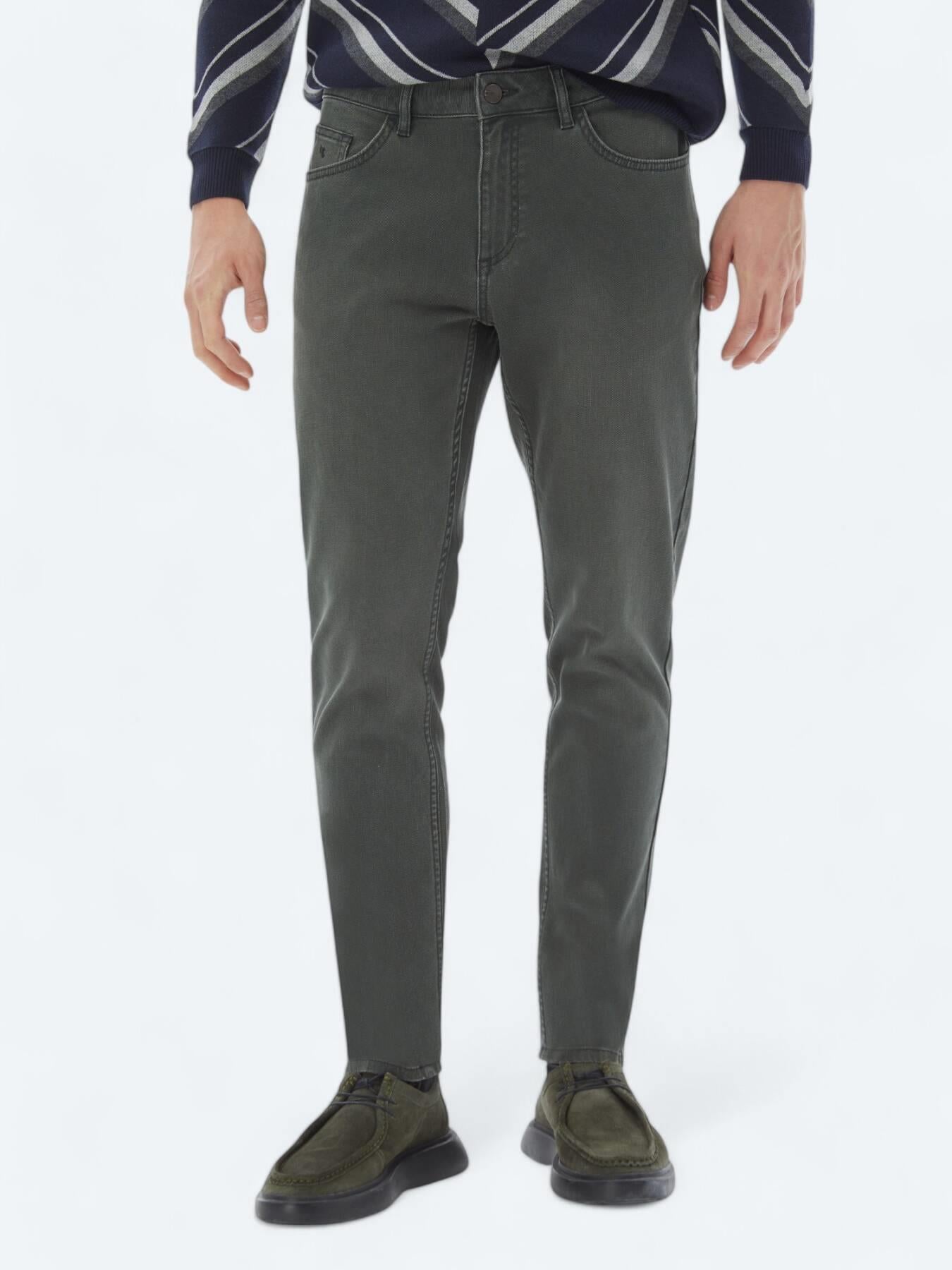 Haki Slim Fit Denim Pamuk Karışımlı Pantolon
