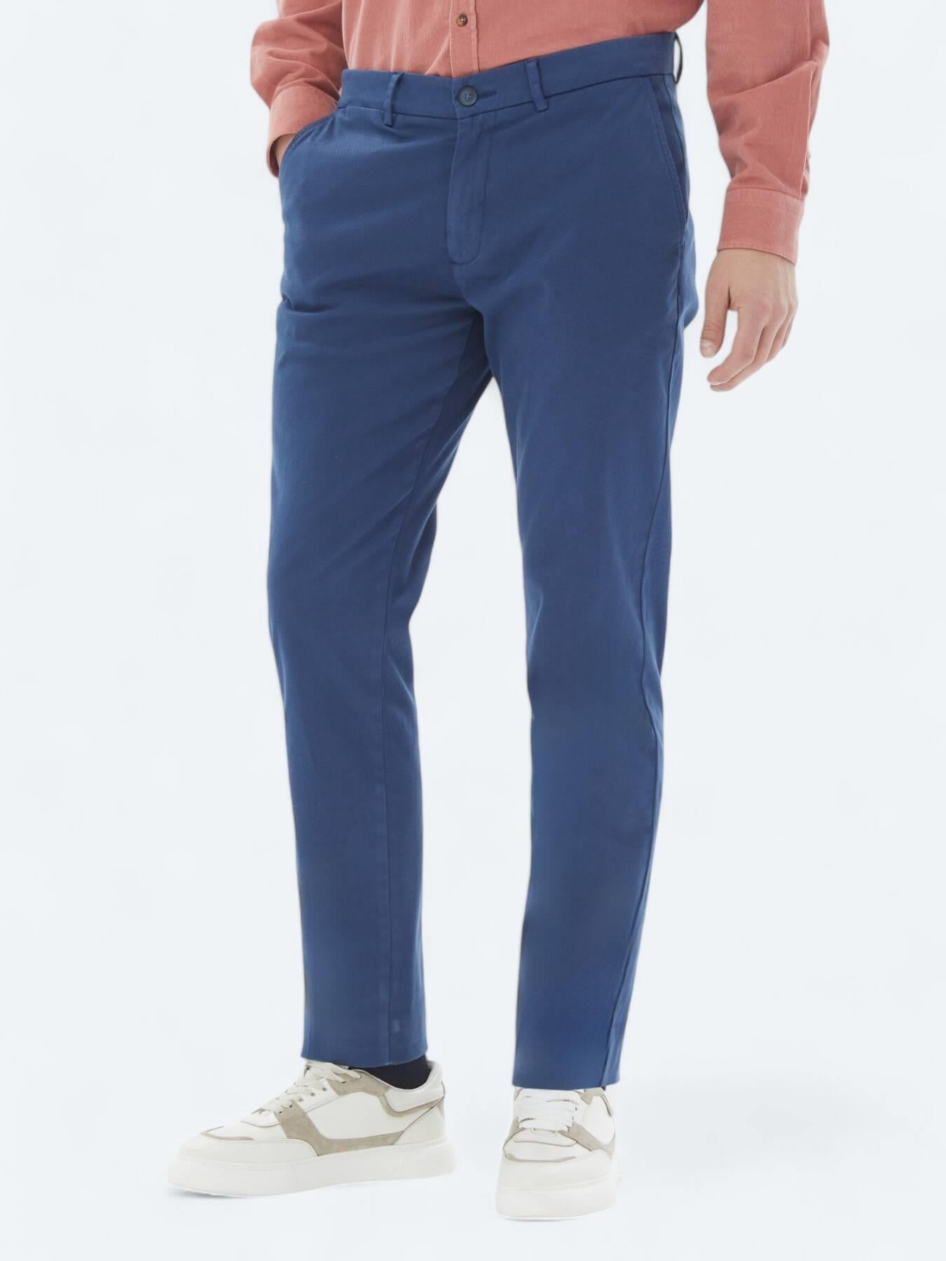 Koyu Mavi Dokuma Regular Fit Casual Pamuk Karışımlı Pantolon