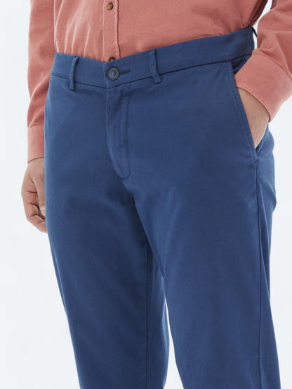 Koyu Mavi Dokuma Regular Fit Casual Pamuk Karışımlı Pantolon