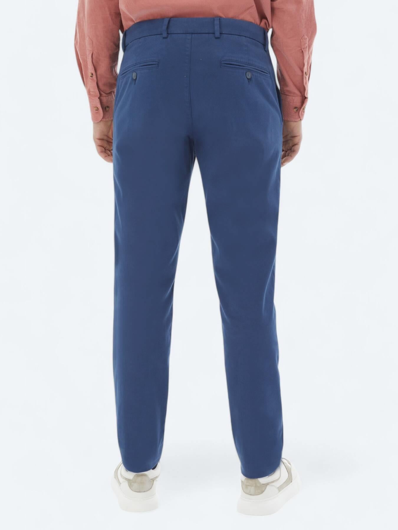 Koyu Mavi Dokuma Regular Fit Casual Pamuk Karışımlı Pantolon