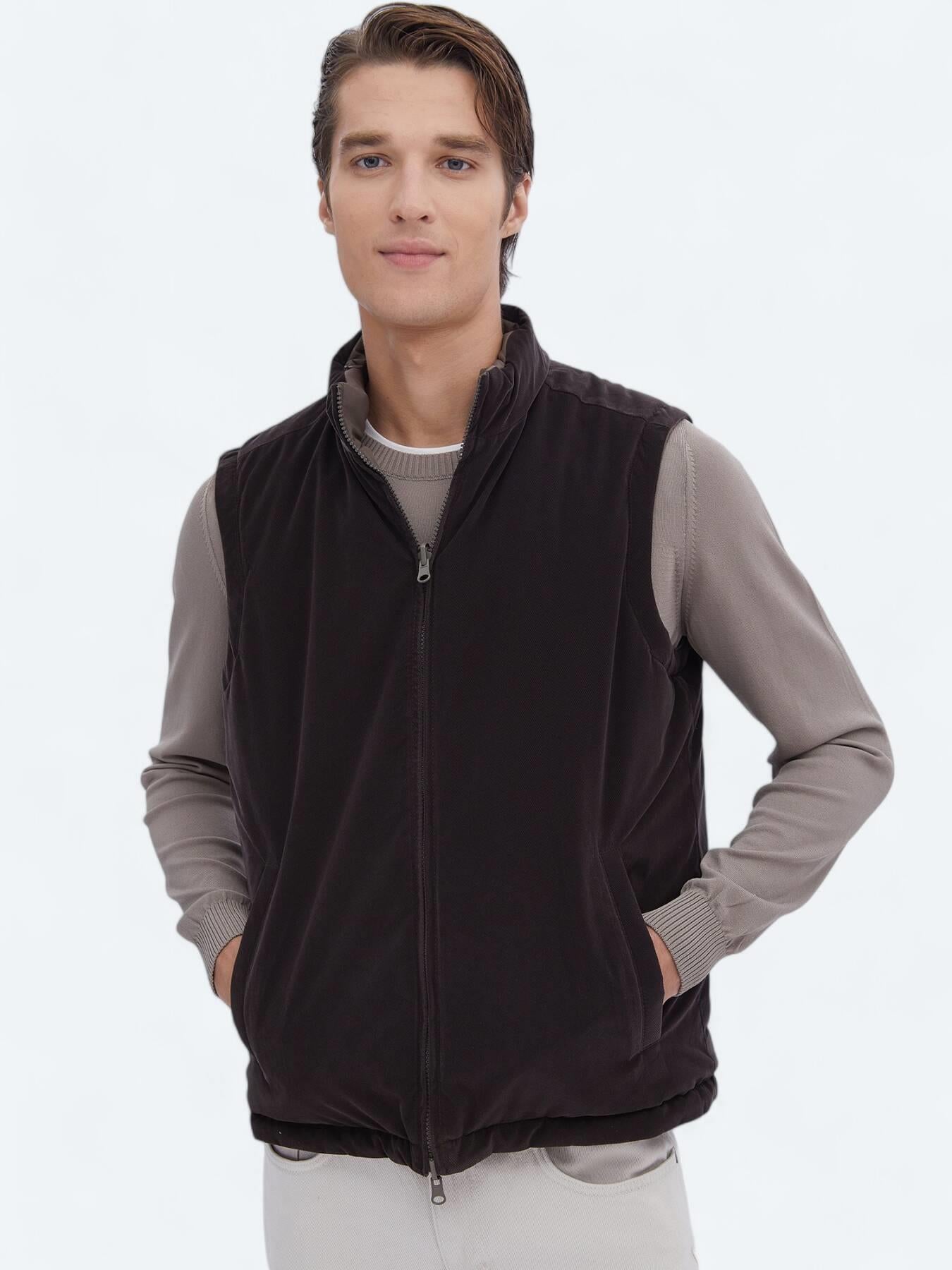 Koyu Vizon Regular Fit Gizli Kapüşon Casual Dokuma Spor Yelek