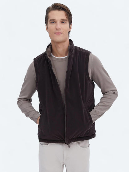 Koyu Vizon Regular Fit Gizli Kapüşon Casual Dokuma Spor Yelek