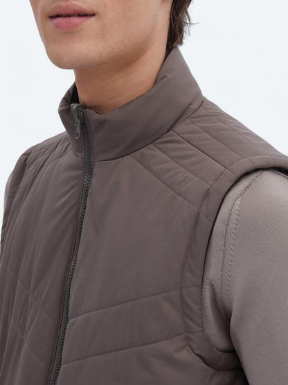 Koyu Vizon Regular Fit Gizli Kapüşon Casual Dokuma Spor Yelek
