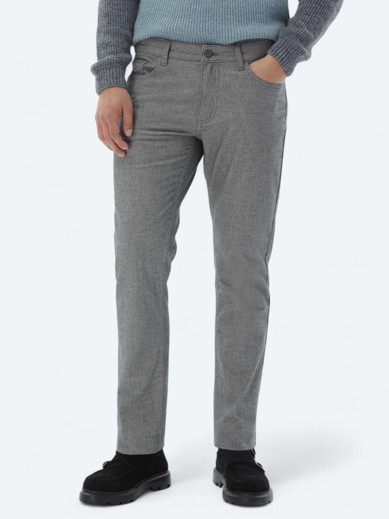 Gri Dokuma Slim Fit Casual Pamuk Karışımlı Pantolon
