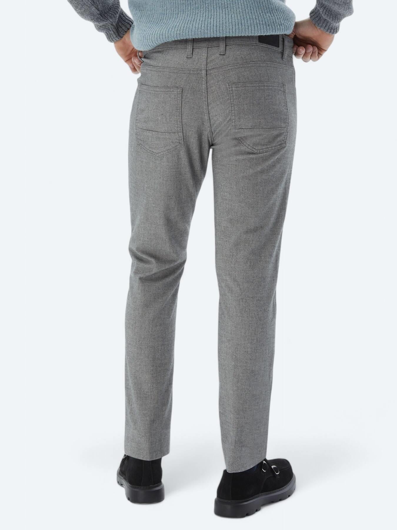 Gri Dokuma Slim Fit Casual Pamuk Karışımlı Pantolon
