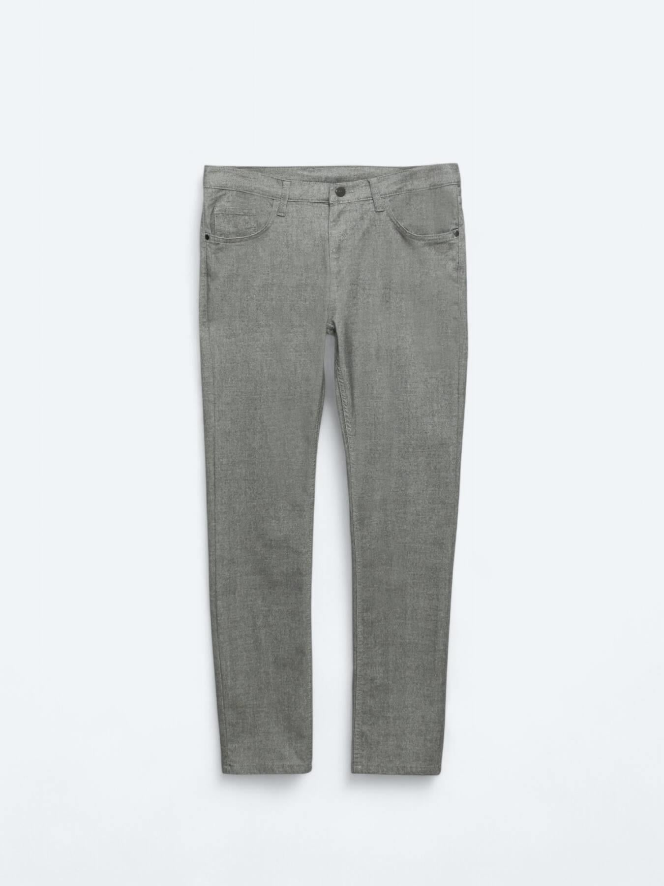 Gri Dokuma Slim Fit Casual Pamuk Karışımlı Pantolon