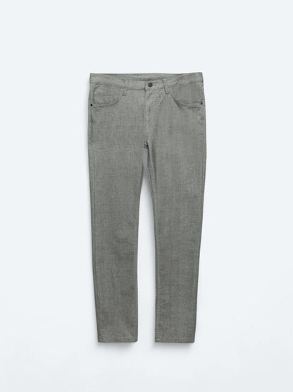 Gri Dokuma Slim Fit Casual Pamuk Karışımlı Pantolon