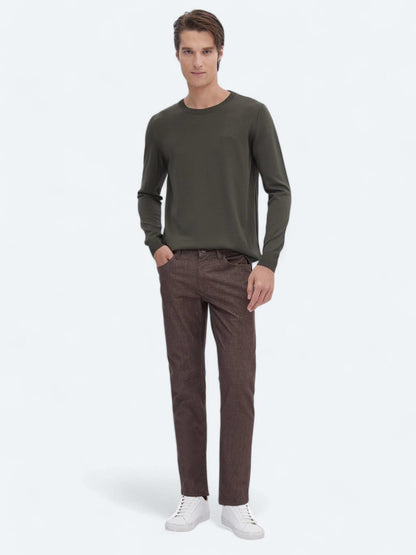 Kahverengi Dokuma Slim Fit Casual Pamuk Karışımlı Pantolon