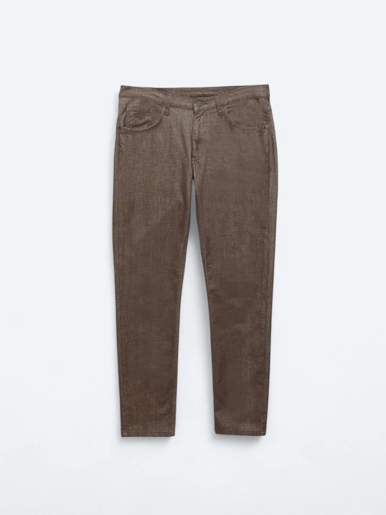 Kahverengi Dokuma Slim Fit Casual Pamuk Karışımlı Pantolon