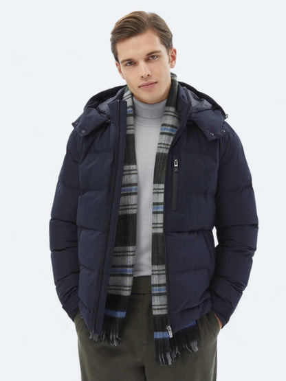 Lacivert Regular Fit Kapüşonlu Casual Dokuma Mont