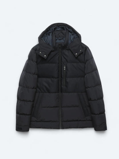 Lacivert Regular Fit Kapüşonlu Casual Dokuma Mont