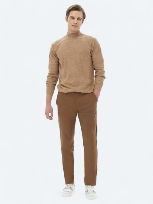 Kahverengi Dokuma Slim Fit Casual Pantolon