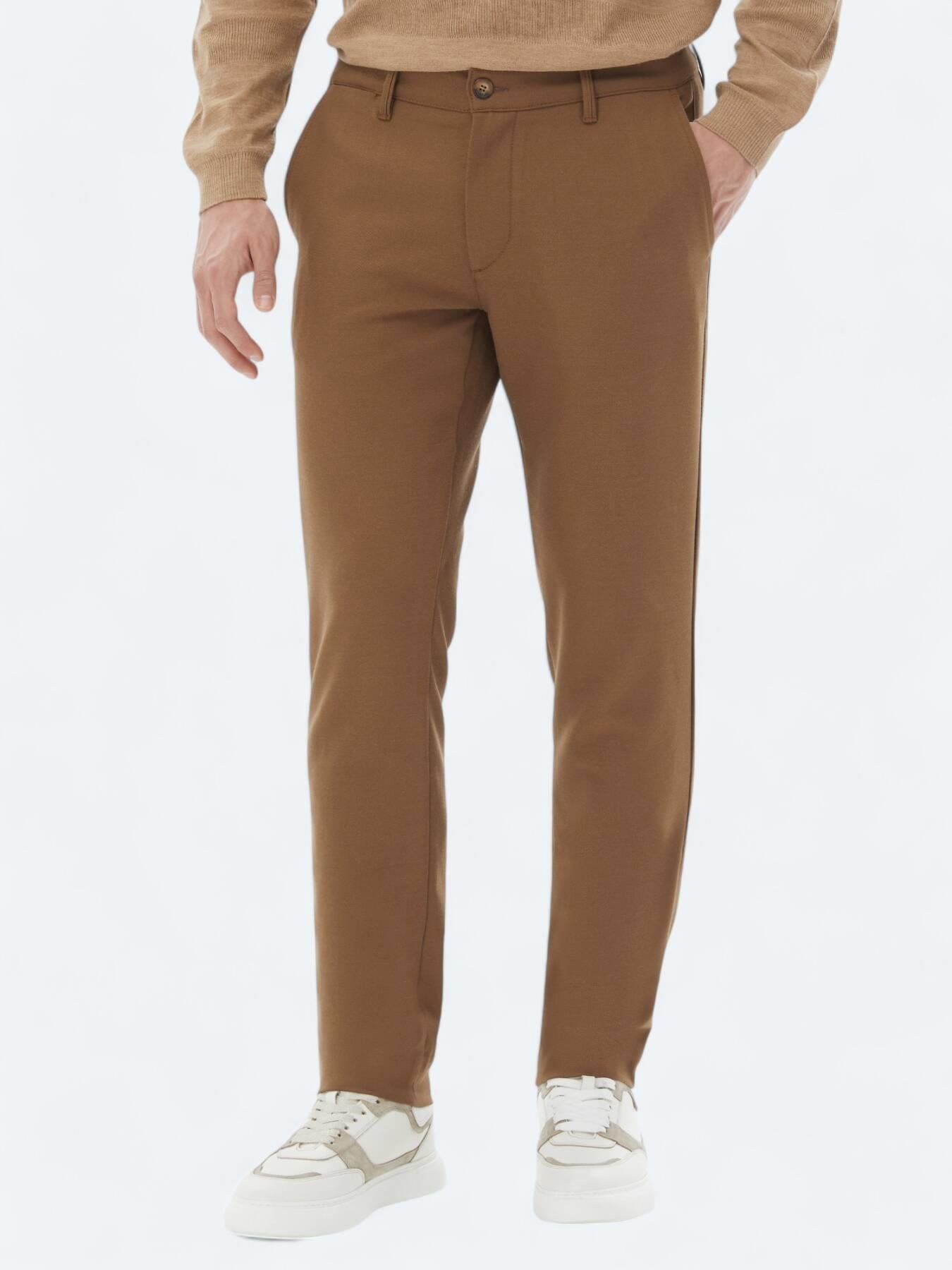 Kahverengi Dokuma Slim Fit Casual Pantolon