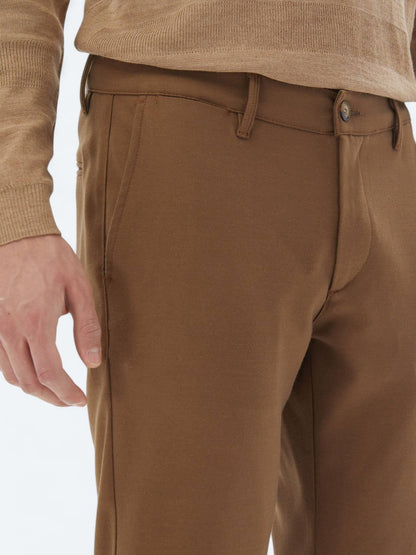 Kahverengi Dokuma Slim Fit Casual Pantolon