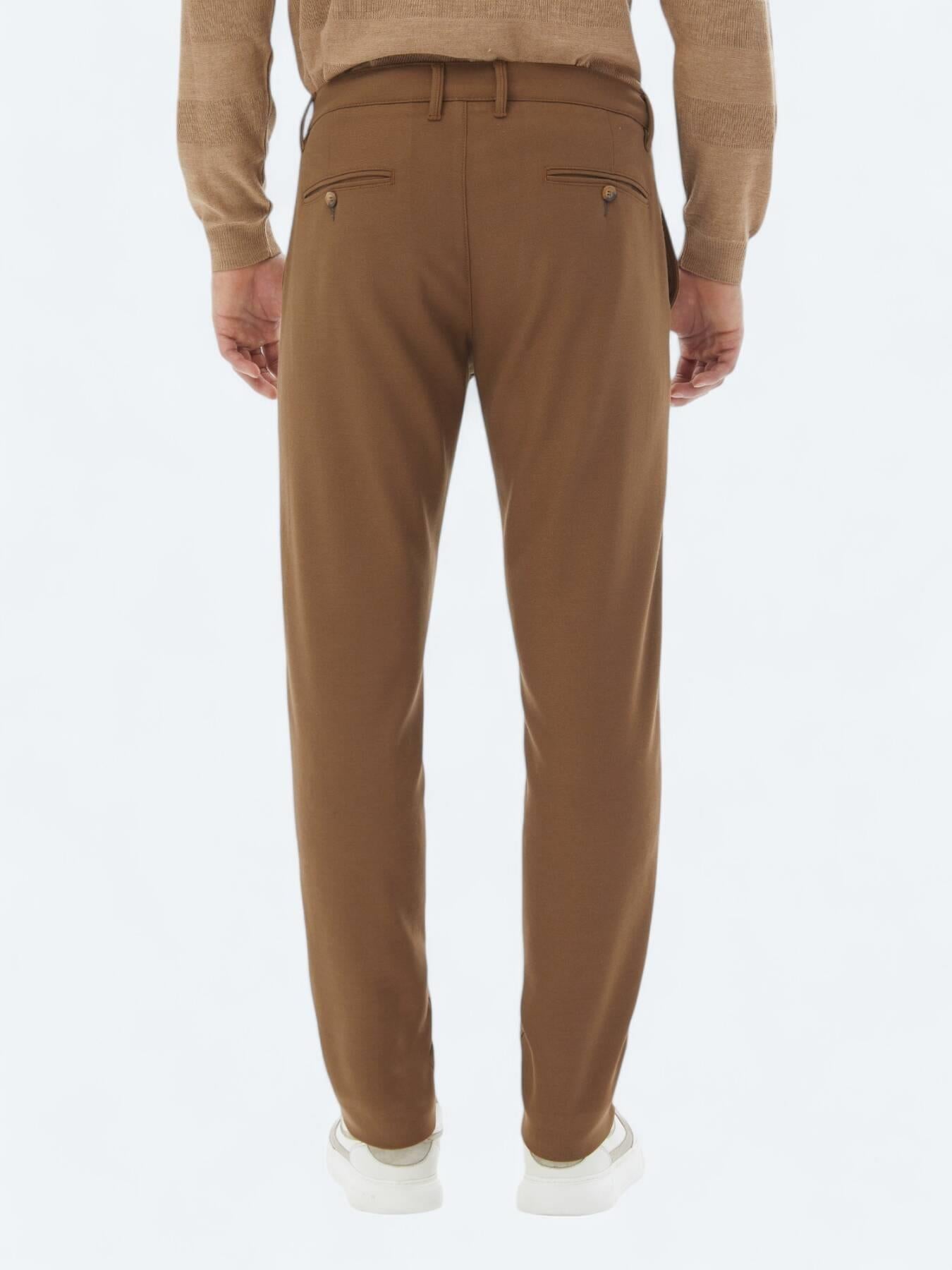 Kahverengi Dokuma Slim Fit Casual Pantolon