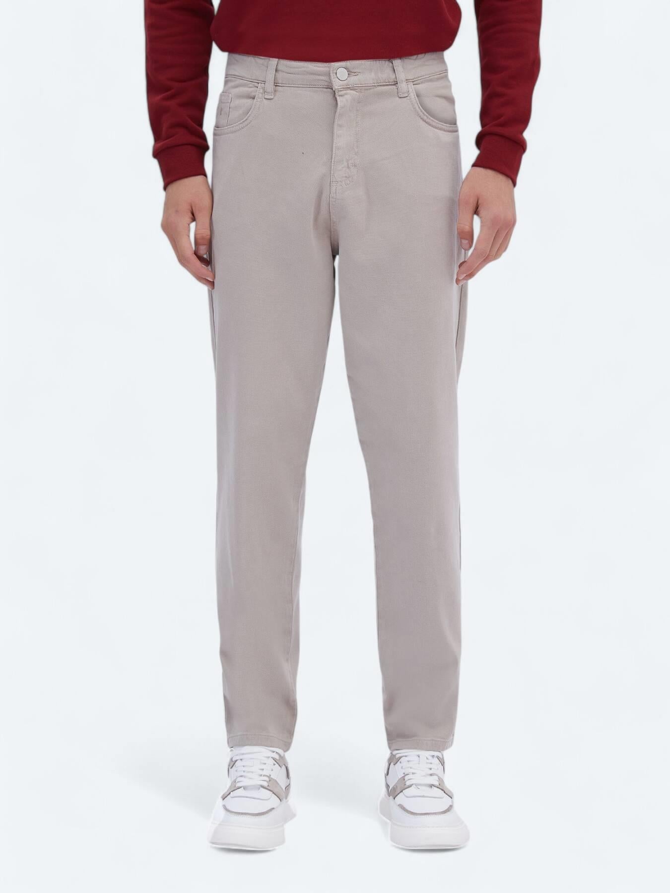 Bej Dokuma Carrot Fit Casual Pamuk Karışımlı Pantolon