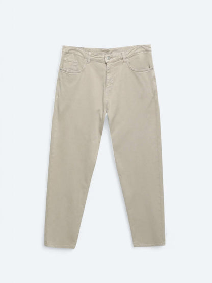 Bej Dokuma Carrot Fit Casual Pamuk Karışımlı Pantolon