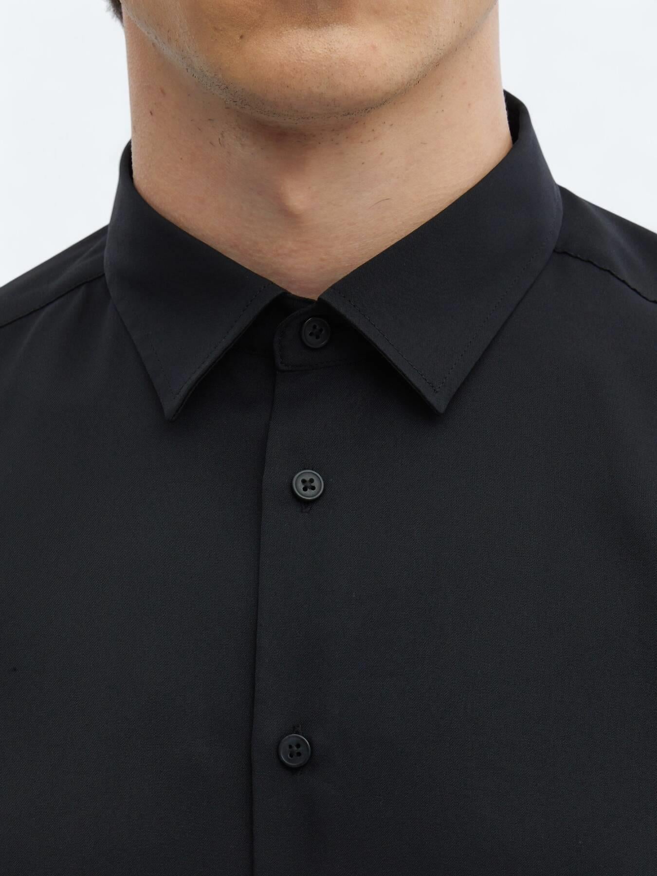 Siyah Düz Regular Fit Uzun Dokuma Casual Gömlek