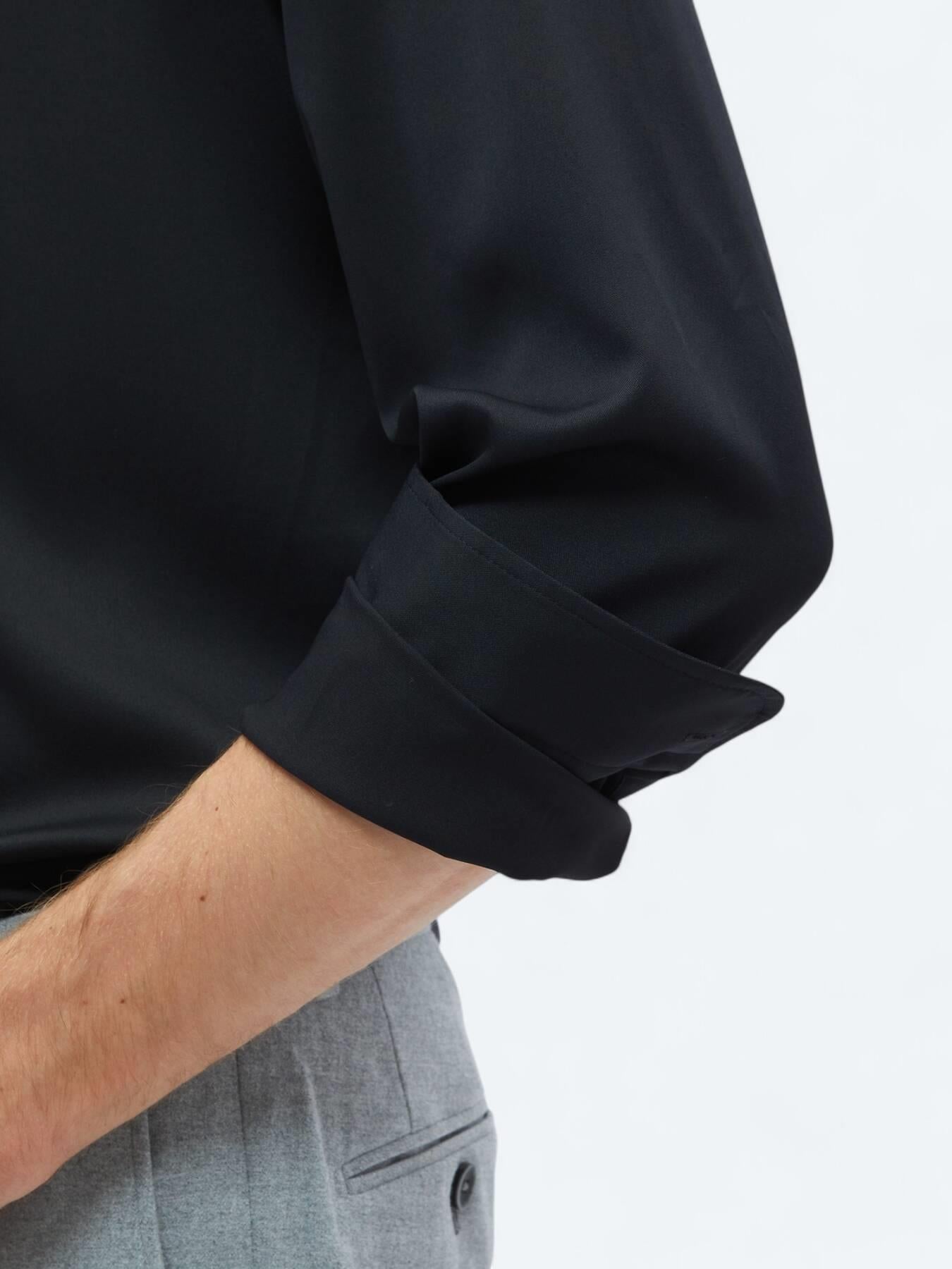 Siyah Düz Regular Fit Uzun Dokuma Casual Gömlek
