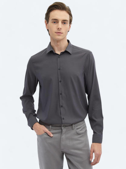Antrasit Düz Regular Fit Uzun Dokuma Casual Gömlek