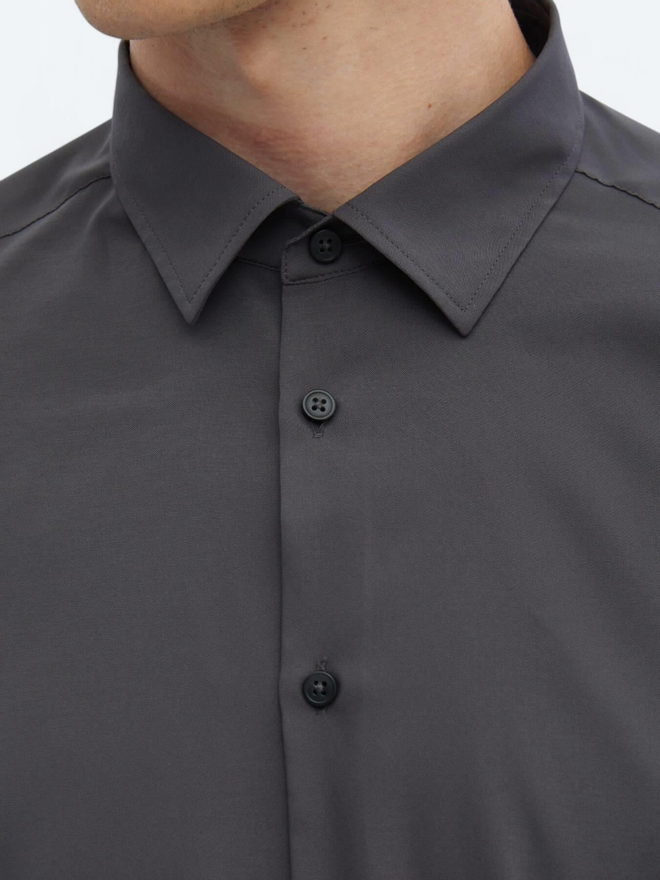 Antrasit Düz Regular Fit Uzun Dokuma Casual Gömlek