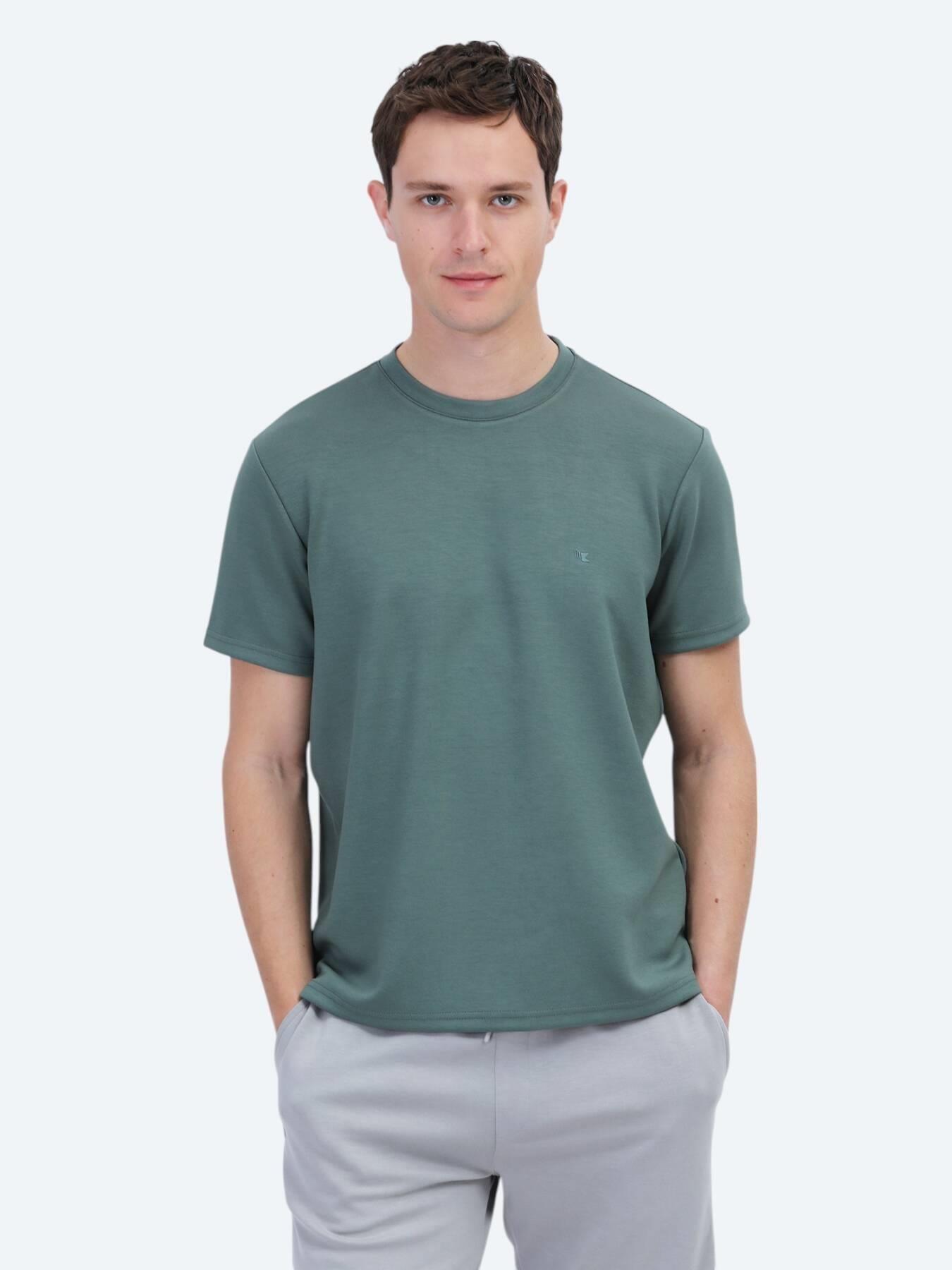 Yeşil Düz Bisiklet Yaka T-shirt