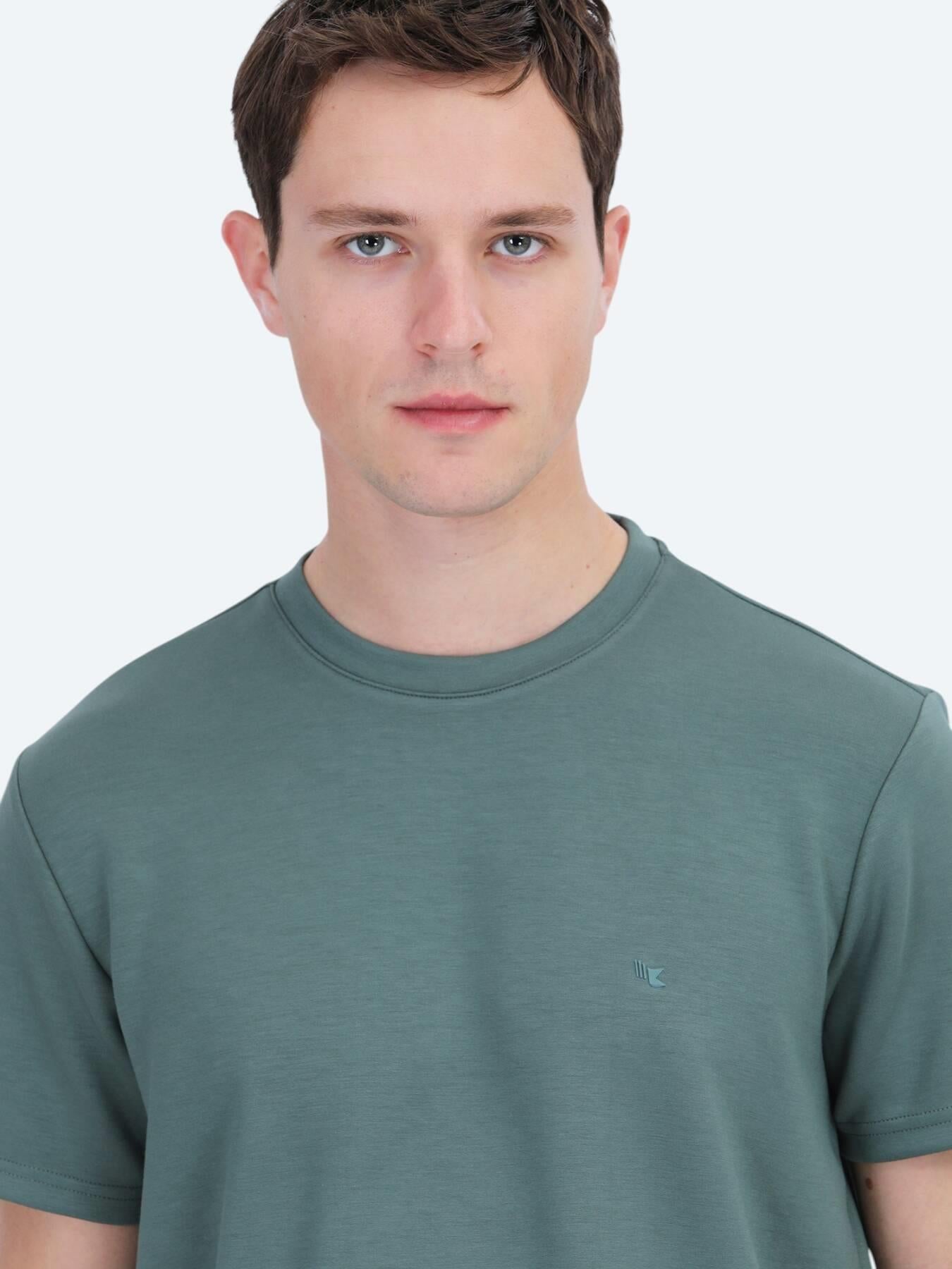 Yeşil Düz Bisiklet Yaka T-shirt