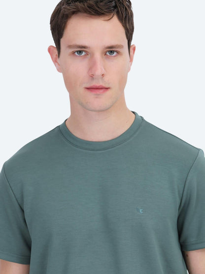Yeşil Düz Bisiklet Yaka T-shirt