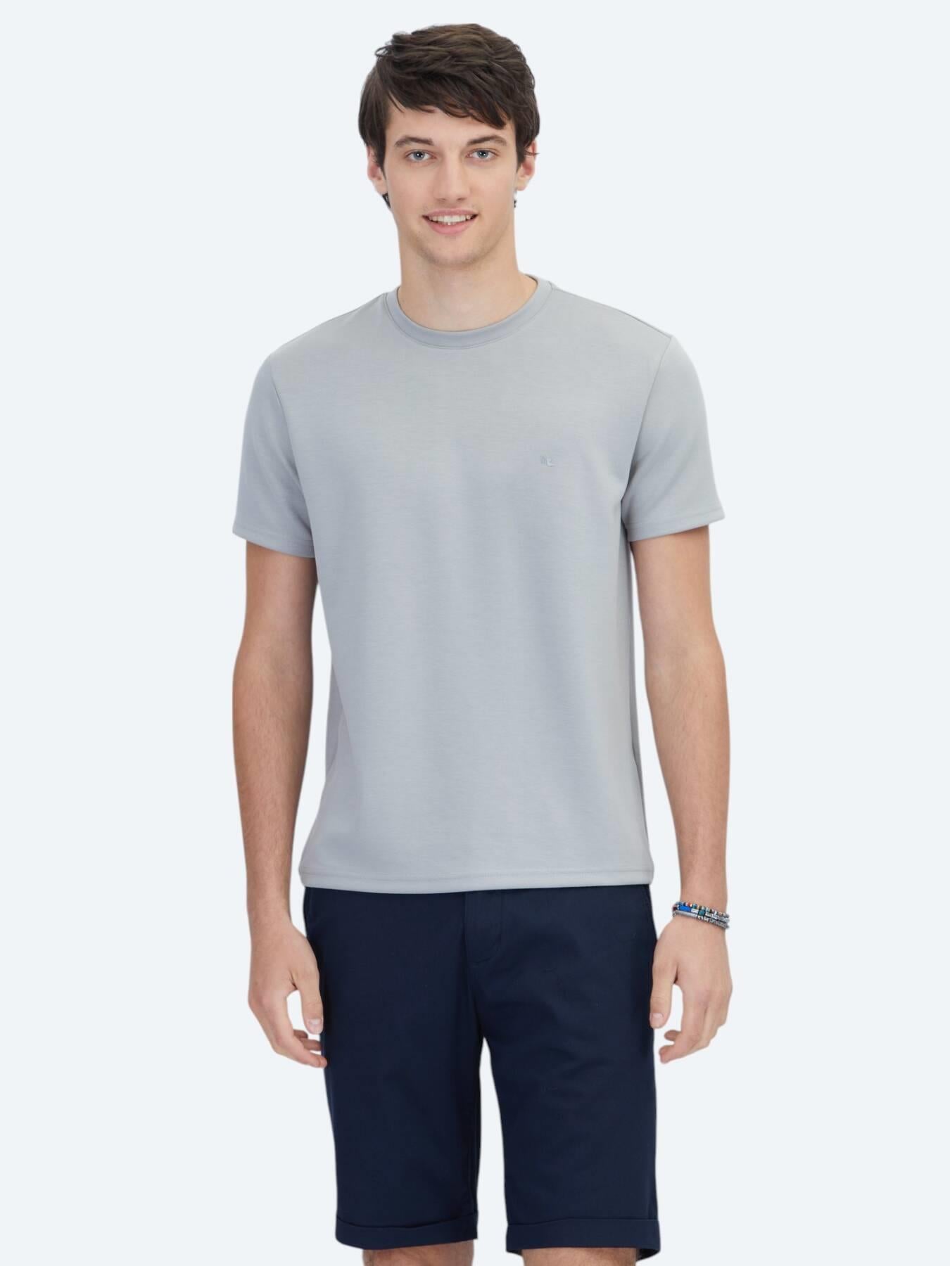 Gri Düz Bisiklet Yaka T-shirt