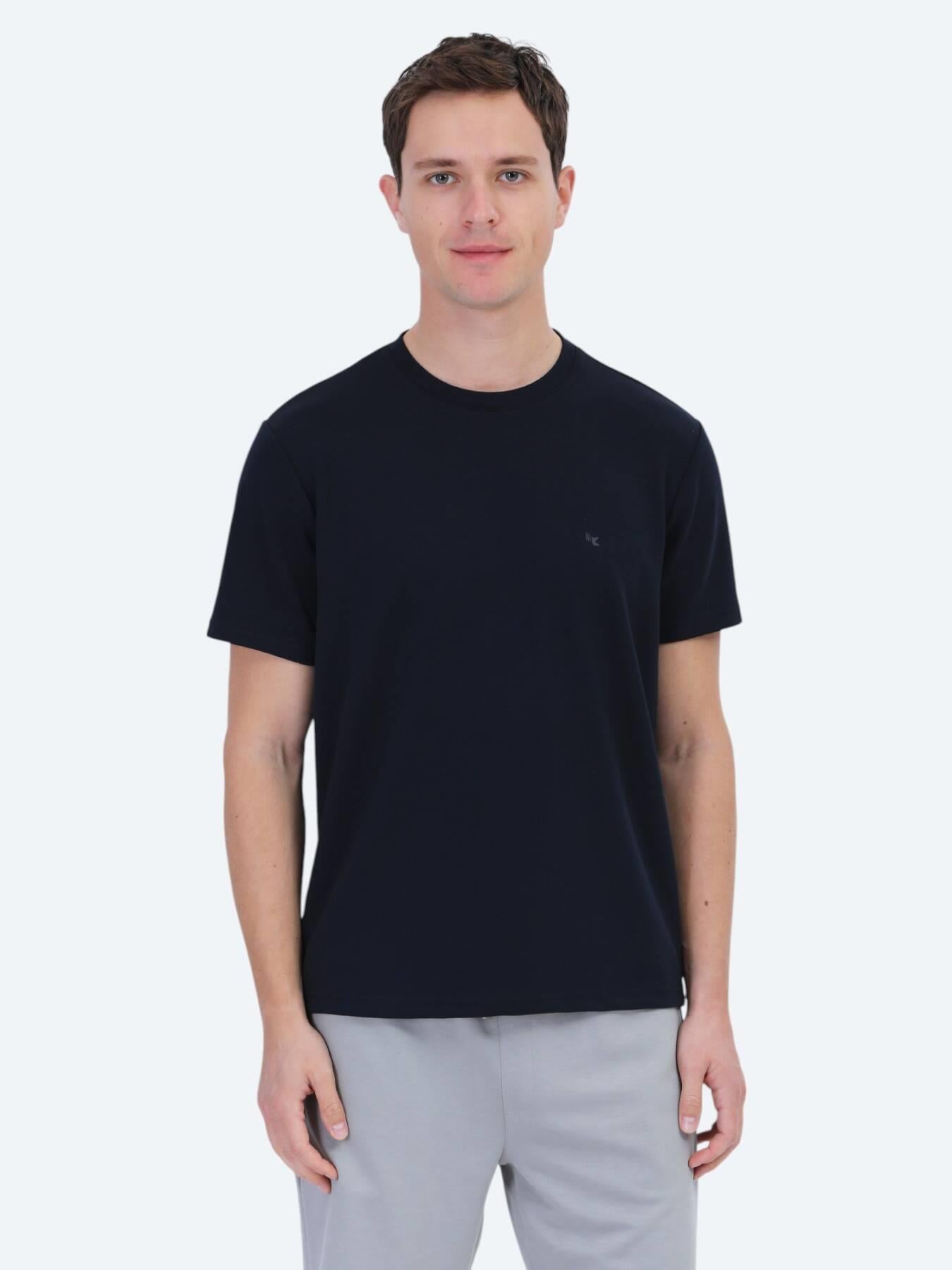 Lacivert Düz Bisiklet Yaka T-shirt